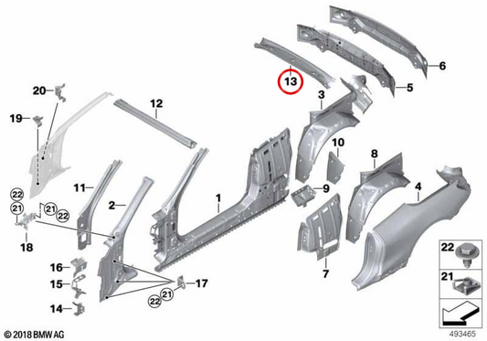 Telaio superiore del finestrino posteriore OEM 41007494445 per BMW F91, G14. BMW originale.