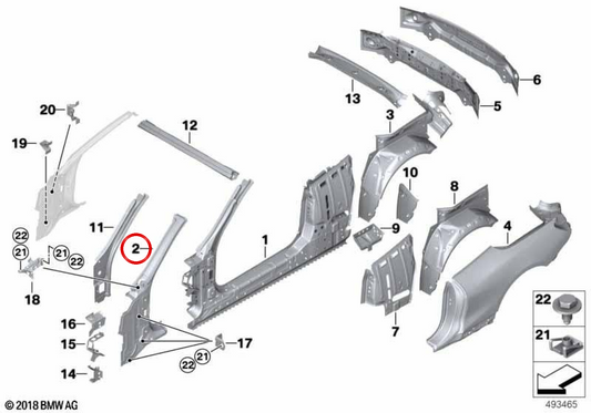 Pilar A exterior izquierdo OEM 41007494519 para BMW F91 y G14. Original BMW.