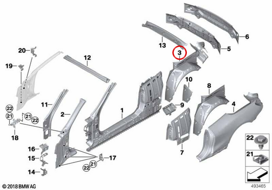 Rechte Innenstruktur OEM 41007494532 für BMW F91 und G14. Original BMW.