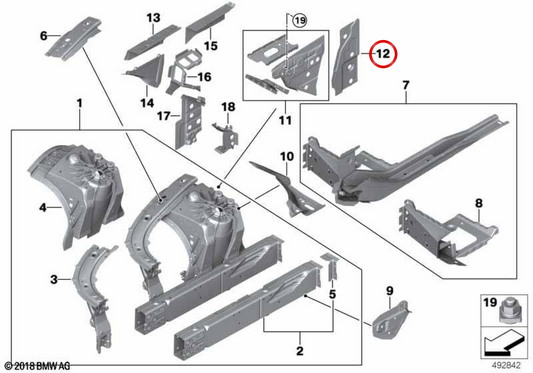 Colonne intérieure droite OEM 41007496830 pour BMW G14, G15, G16, F91, F92, F93. Véritable BMW.