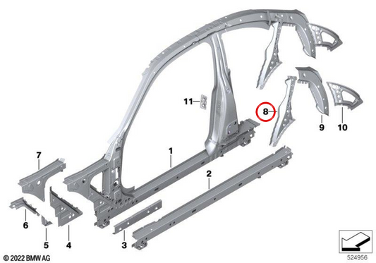 Refuerzo pilar C derecho OEM 41007885788 para BMW G87. Original BMW.