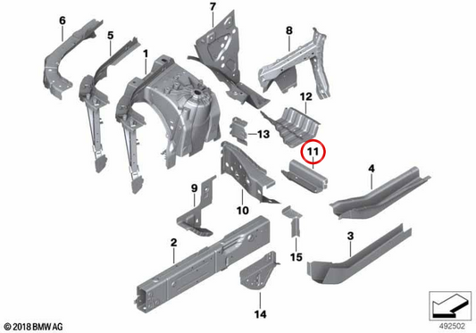 Heckrahmenverstärkung OEM 41007933251 für BMW G05, G18, F95, G06, F96, G07, G09. Original BMW.