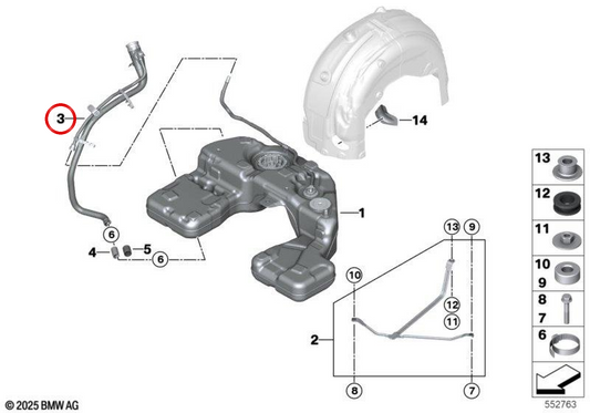 OEM 41007946965 Tube de remplissage en plastique pour BMW G05, G06. BMW d'origine.