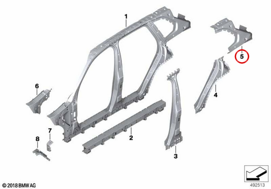 Innenverstärkung Pilar d Izquierdo OEM 41007955037 für BMW G05, F95. Original BMW.