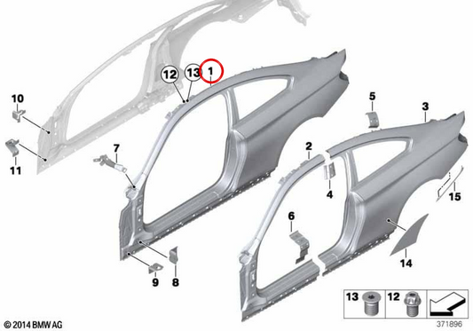 Estrutura externa do lado esquerdo OEM 41008060239 para BMW F82, F83. BMW genuíno.