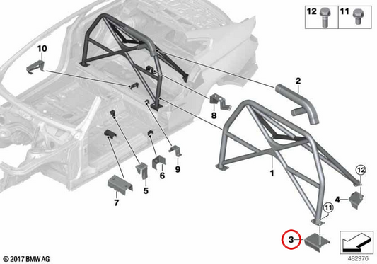 Gehäuse des vorne rechts grundierten Überrollbügel-Trägers OEM 41008072152 für BMW 4er Reihe F82 M4 GTS. Original BMW.