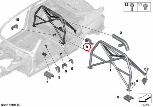 Soporte de refuerzo Z imprimado OEM 41008072157 para BMW F82, F83. Original BMW.