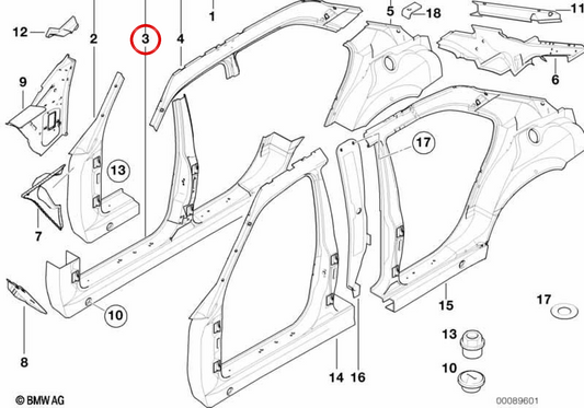 Pilar B -Formular mit dem rechten Eingang OEM 41008225974 für BMW E38. Original BMW.