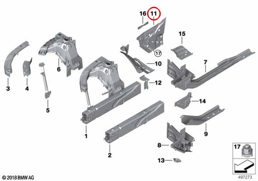 Innenbeschichtung des Pilars zum linken vorderen OEM 41008495753 für BMW G42, G87, G20, G21, G28, G80, G81, G22, G23, G26, G82, G83. Original BMW.