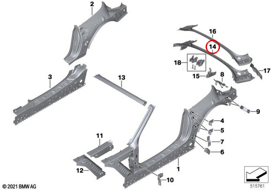 Rinforzo inferiore del telaio della luna posteriore OEM 41008499101 per BMW G29. BMW originale.
