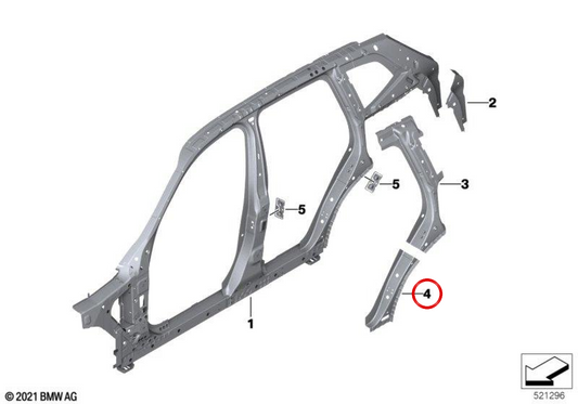 Rinforzo PILA C destro OEM 41008737902 per BMW G01, G08, F97. BMW originale.