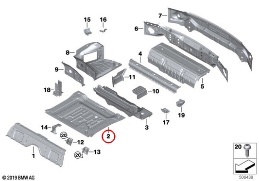 OEM 41009450008 Vorderkofferboden für BMW F90, G30, G38, G60, G68, G90, G11, G12, G70, F92, F93, G15, G16. Original BMW.