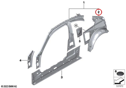 Arco da roda traseira externa esquerda OEM 41009463025 para BMW G42. BMW genuíno.
