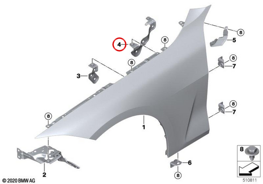 Suporte lateral dianteiro esquerdo OEM 41009466087 para BMW G80, G81, G22, G23, G26, G82, G83. BMW genuíno.