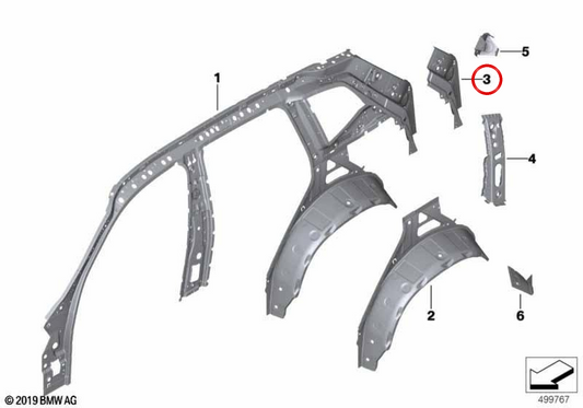 Reforço interior do pilar D esquerdo OEM 41009498833 para BMW G02, F98. BMW genuíno.