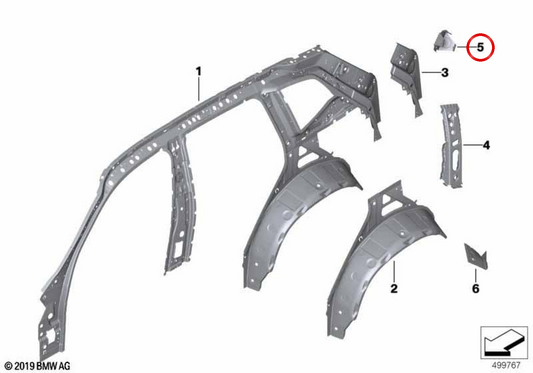 Refuerzo pilar D inferior derecho OEM 41009498836 para BMW G02, F98. Original BMW.