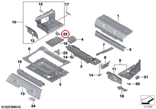 Supporto batteria di rinforzo OEM 41009624487 per BMW G31. BMW originale.