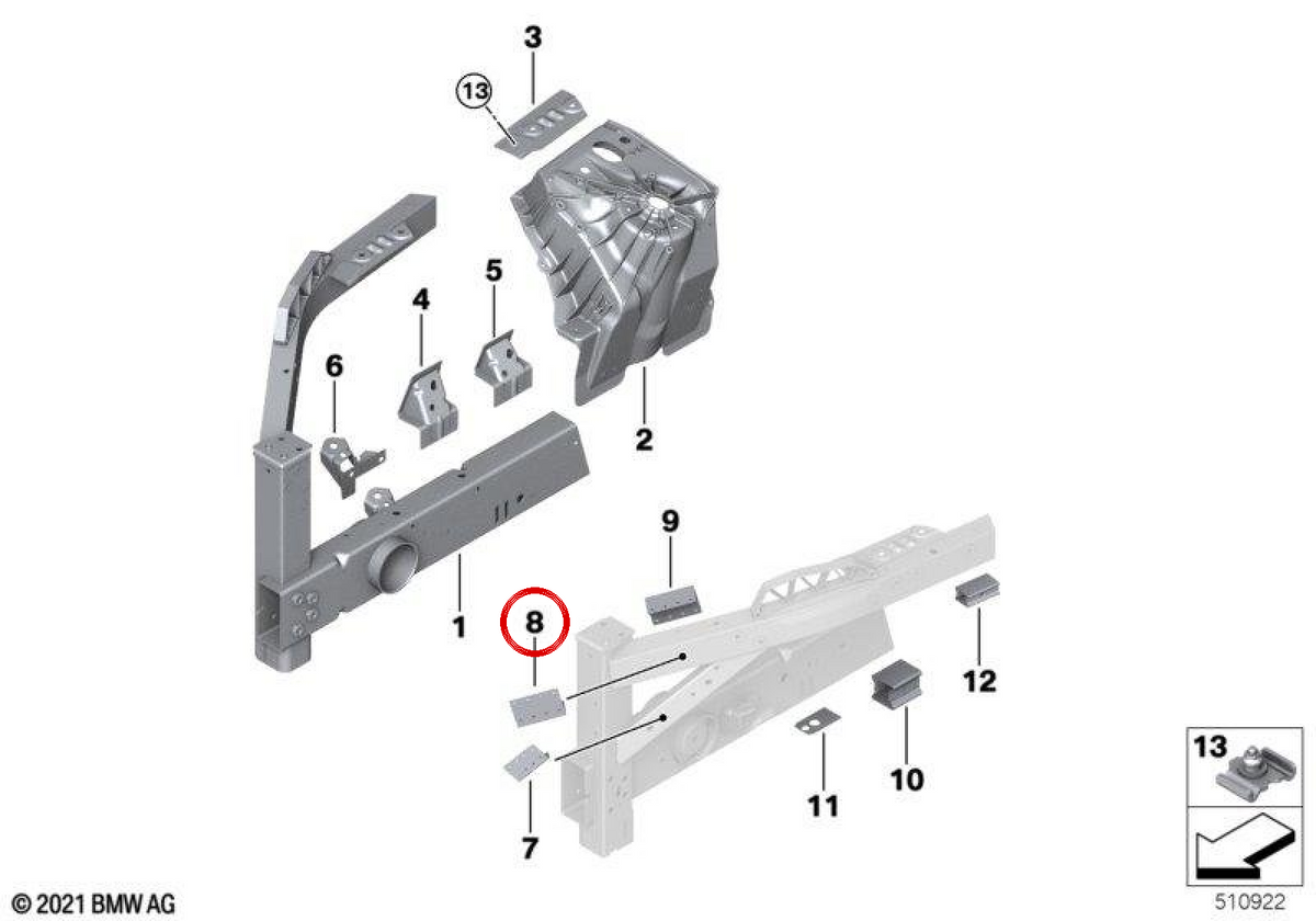 OUTER UPER RINFORZO OEM 41009624947 per BMW I20. BMW originale.