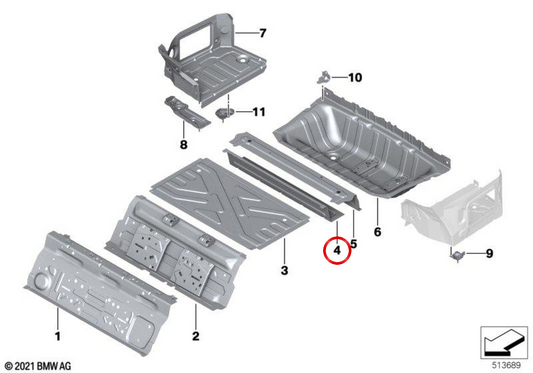 Supporto posteriore inferiore della traversa OEM 41009626526 per BMW G28 (I3 EDRIVE35L) e BMW G26 (I4 M50 XDRive, I4 EDRIVE35, EDRIVE40). BMW di riserva originale.