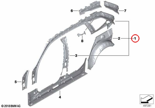 Cadre latéral intérieur droit OEM 41009628988 pour BMW Série 3 G81, G81N M3 Touring, M3 Competition... et plus encore. Véritable BMW.