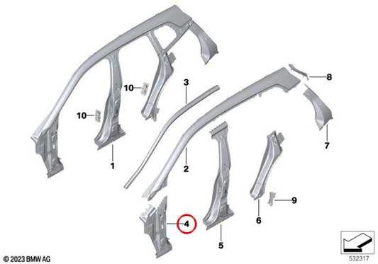 Moulage inférieur du Pilar to Law OEM 41009630966 pour BMW E46. BMW d'origine.