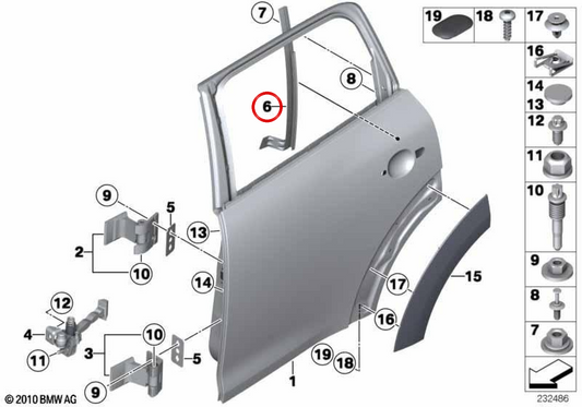 Riel de guía para ventana trasera izquierda OEM 41009803023 para MINI Countryman R60 (Cooper, Cooper ALL4, Cooper D) y más. Original MINI.