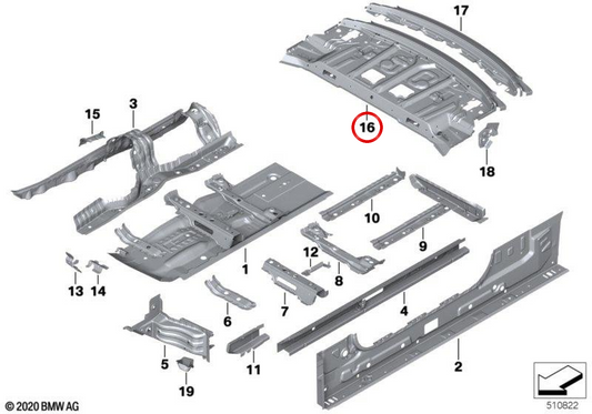 Upper separator of the outer OEM 41009879523 for BMW G22, G82. Original BMW.