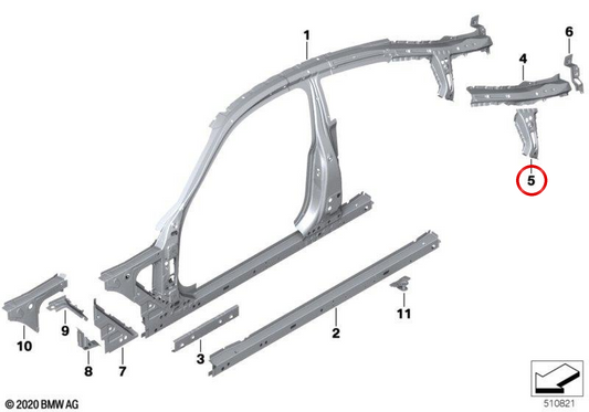 Reforço do pilar C esquerdo OEM 41009879821 para BMW G22, G82. BMW genuíno.
