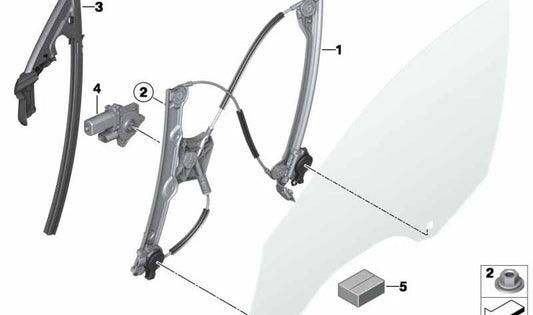 Elevalunas delantero derecho sin motor OEM 51337268798 para BMW F06 640d, 640i xDrive. Compatible con todos los modelos BMW F06 fabricados entre 2012 y 2018. Recambio original BMW.