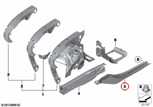 Rechte Heckmotorstütze OEM 41107204060 für BMW F07, F10, F11, F18, F06, F12, F13, F01, F02, F04. Original BMW.