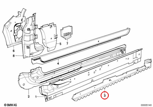 Longueur de droite du châssis OEM 41111943112 pour BMW E30. BMW d'origine.