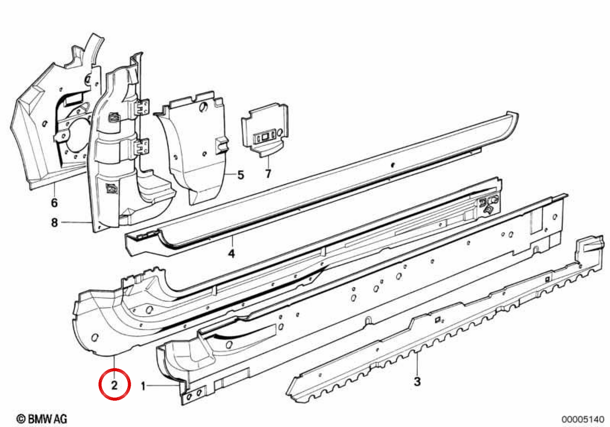 OEM 41111945117 left reinforcement for BMW E30. Original BMW.