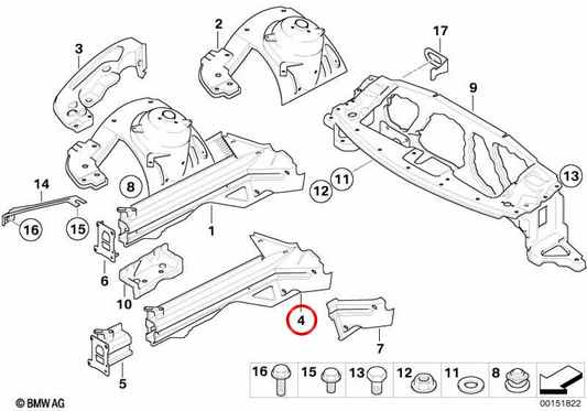Supporto frontale sinistro del motore OEM 41117171461 per BMW E85, E86. BMW originale.