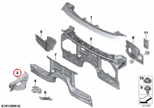 Compartiment moteur gauche OEM 41117180941 pour BMW E70, E71, E72, F15, F16, F85, F86. BMW d'origine.