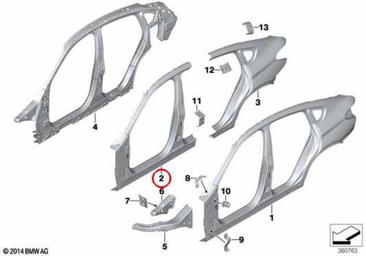 Pilar A izquierdo con embellecedor de entrada OEM 41117385419 para BMW F26. Original BMW.