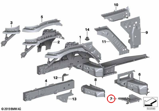 Renforcement externe Support moteur droit 41117479618 pour BMW G29. BMW d'origine.