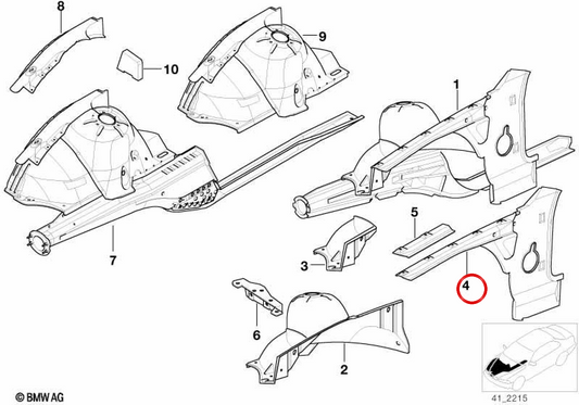 Pasarruedas Supporto OEM Front destro OEM 41118119792 per BMW E36 (316i, 318i, 320i, 323i, 325i, 328i, M3). BMW originale.