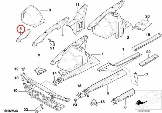 OEM 411170408 Supporto a destra di baster per BMW E38. BMW originale.