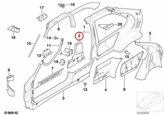 Renforcement de l'entrée arrière droite OEM 41118191128 pour BMW E36. BMW d'origine.