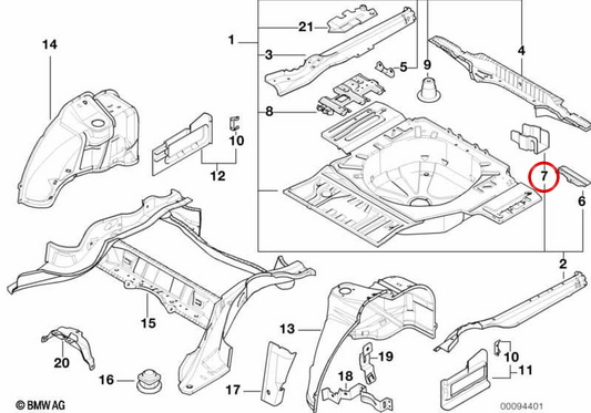 Soporte trasero izquierdo del silenciador OEM 41118204386 para BMW E38. Original BMW.