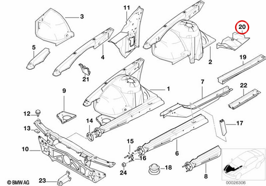 Verstärkung linke Motorstütze OEM 41118205021 für BMW E39, E38. Original BMW.