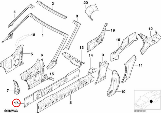 String gauche du châssis OEM 41118413381 pour BMW E36 et Z3. BMW d'origine.