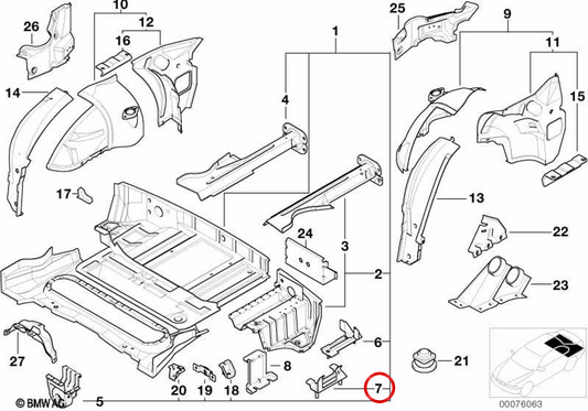 Soporte exterior silenciador trasero izquierdo OEM 41122269463 para BMW E36 y Z3. Original BMW.