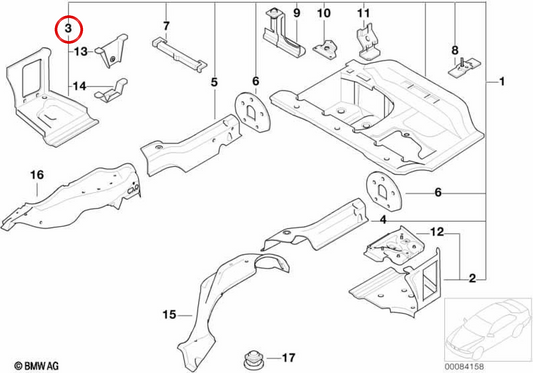 Supporto sul lato destro delle sottosezioni OEM 41127038064 per BMW E46 (320i, 325i, 330i, M3, Touring, Berlina, Coupé, Cabrio, Compact). BMW originale.