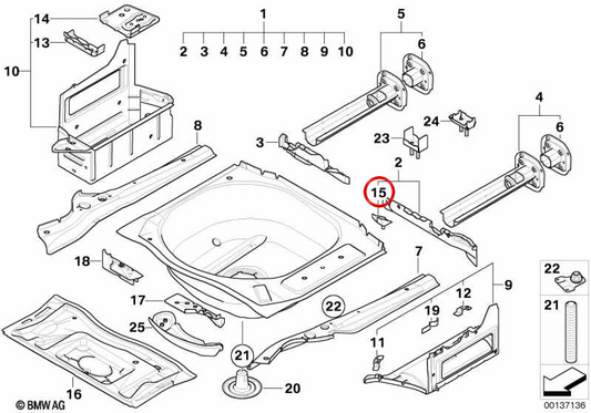 Soporte de silenciador trasero OEM 41127111217 para BMW E60, E61, E63, E64. Original BMW.