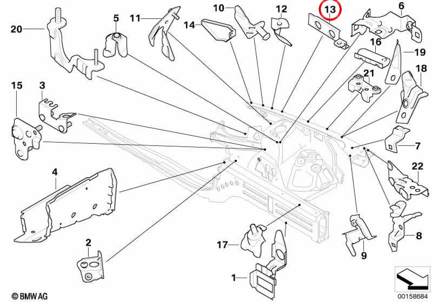 LOWER LEFT SUPPORT OEM 41127145359 FOR BMW E90, E91. Original BMW.
