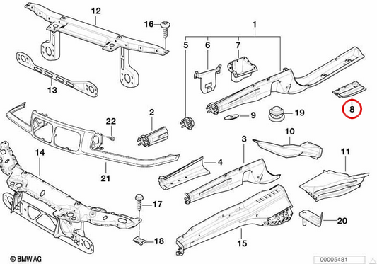 Rechte Motorstütze Verstärkung 41128161498 für BMW E36. Original BMW.