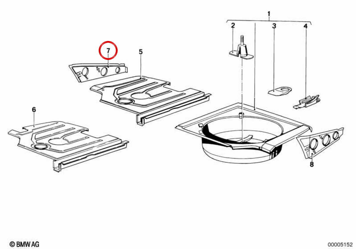 Pannello separatore destro 41131848270 per BMW E12, E28. BMW originale.