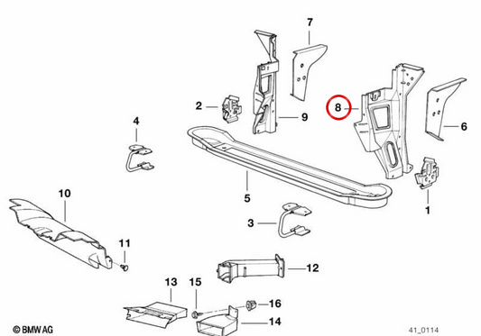 Soporte izquierdo OEM 41131957183 para BMW E32. Original BMW.