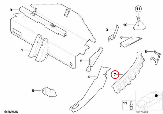 Sealing flange of the compartment of the right hood OEM 41137006286 for BMW E52. Original BMW.